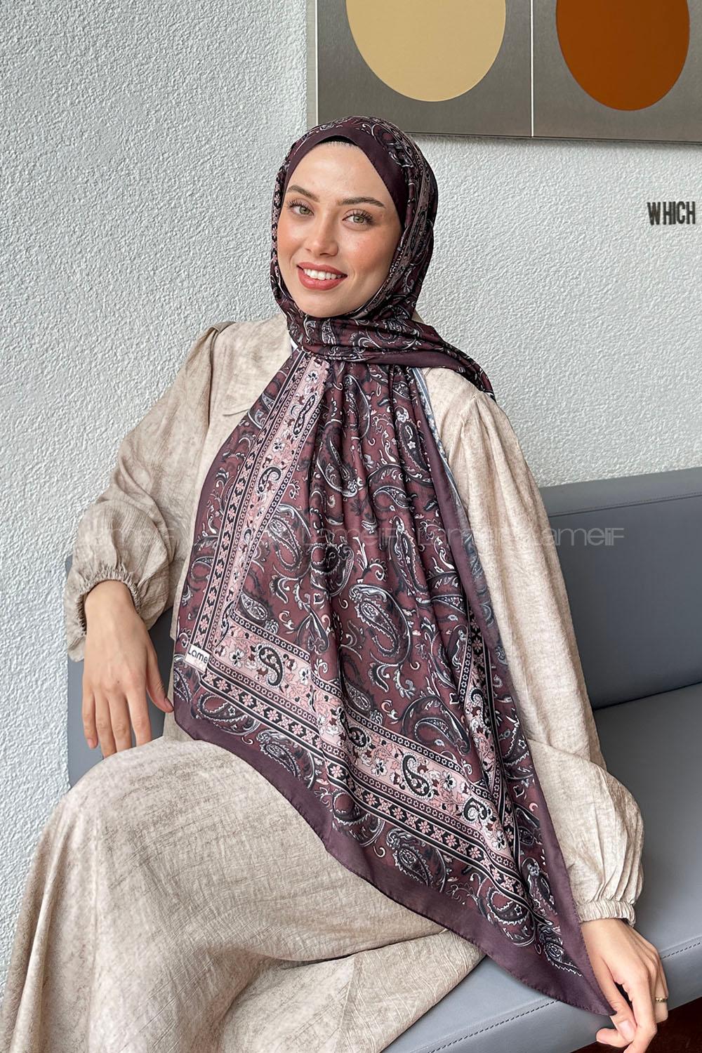 Lamelif Retro Desen Soft Şal Kahverengi