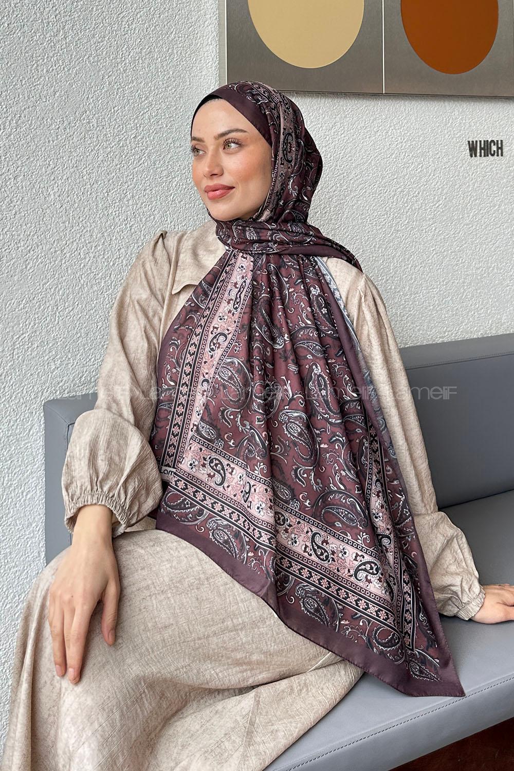 Lamelif Retro Desen Soft Şal Kahverengi