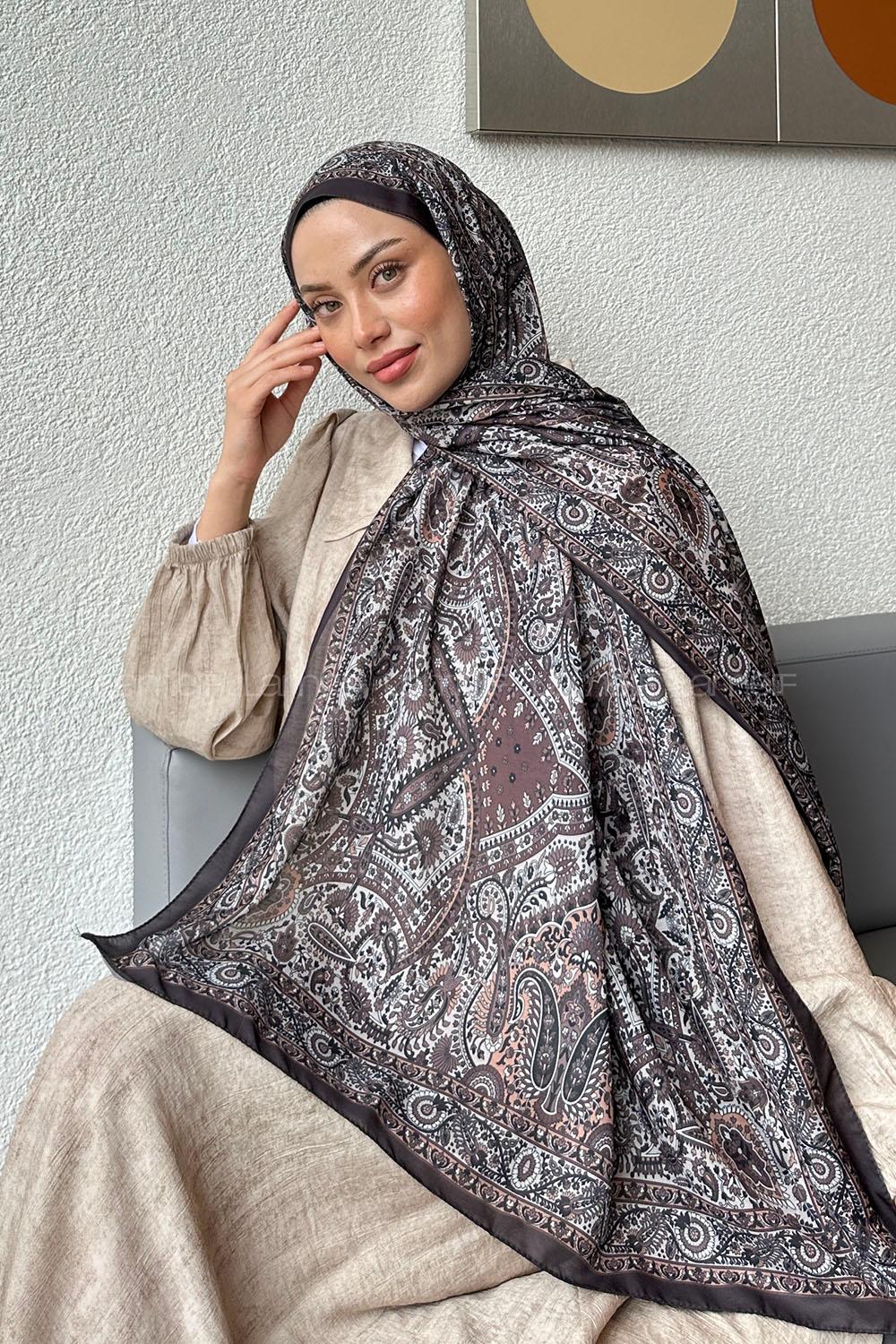 Lamelif Retro Desen Soft Şal Kahverengi Taş