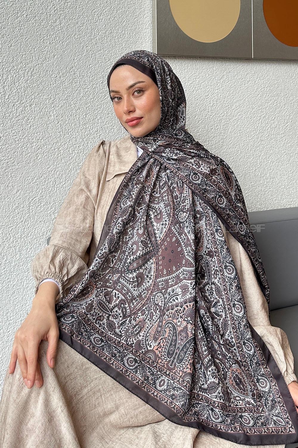 Lamelif Retro Desen Soft Şal Kahverengi Taş