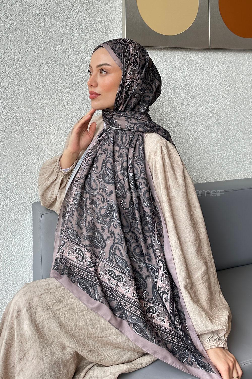 Lamelif Retro Desen Soft Şal Soft Kahve