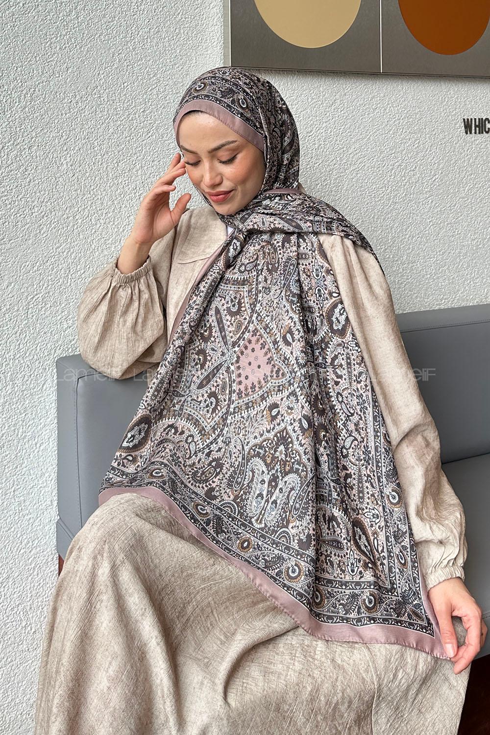 Lamelif Retro Desen Soft Şal Sütlü Kahve