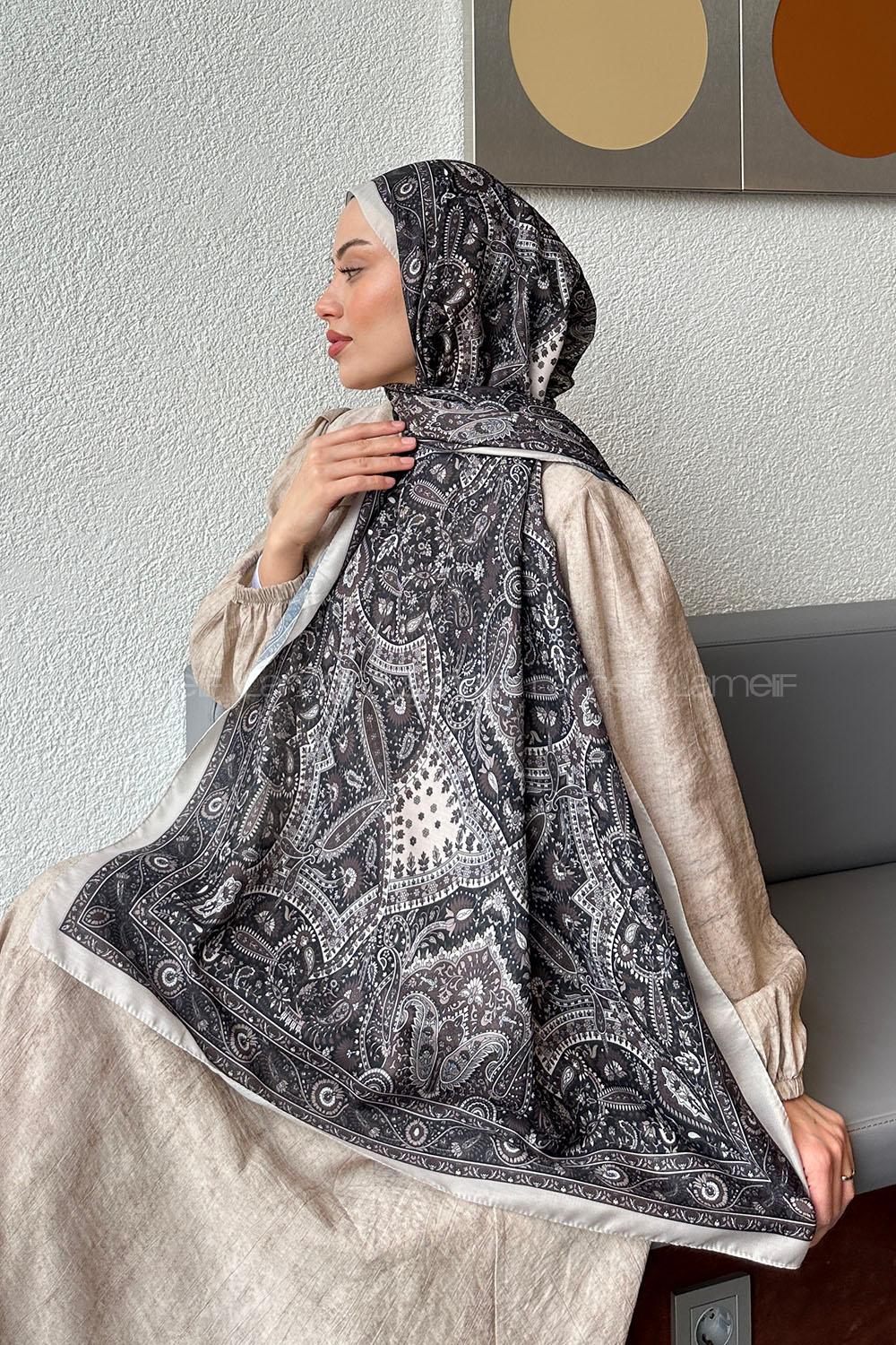 Lamelif Retro Desen Soft Şal Taş Acı Kahve