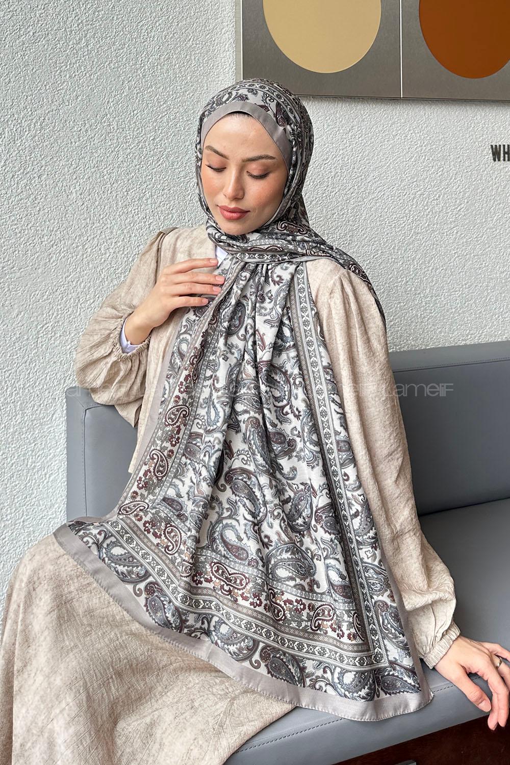 Lamelif Retro Desen Soft Şal Vizon