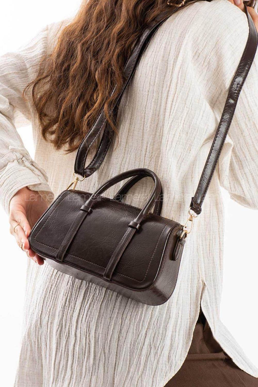 Lamelif Jessy Model Deri Kadın El Ve Omuz Çantası Acı Kahve