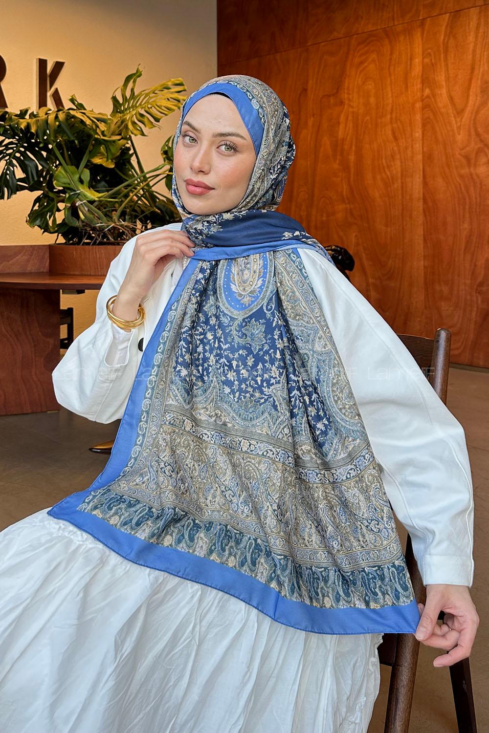 Blue Cotton Striped Shawl