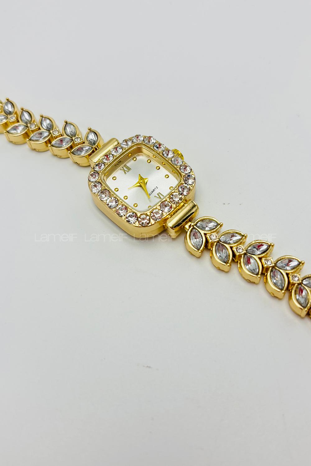 Lamellif Gold Kristal Taşlı Metal Kordon Kol Saati