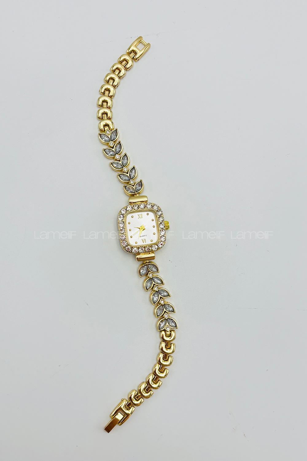 Lamellif Gold Kristal Taşlı Metal Kordon Kol Saati