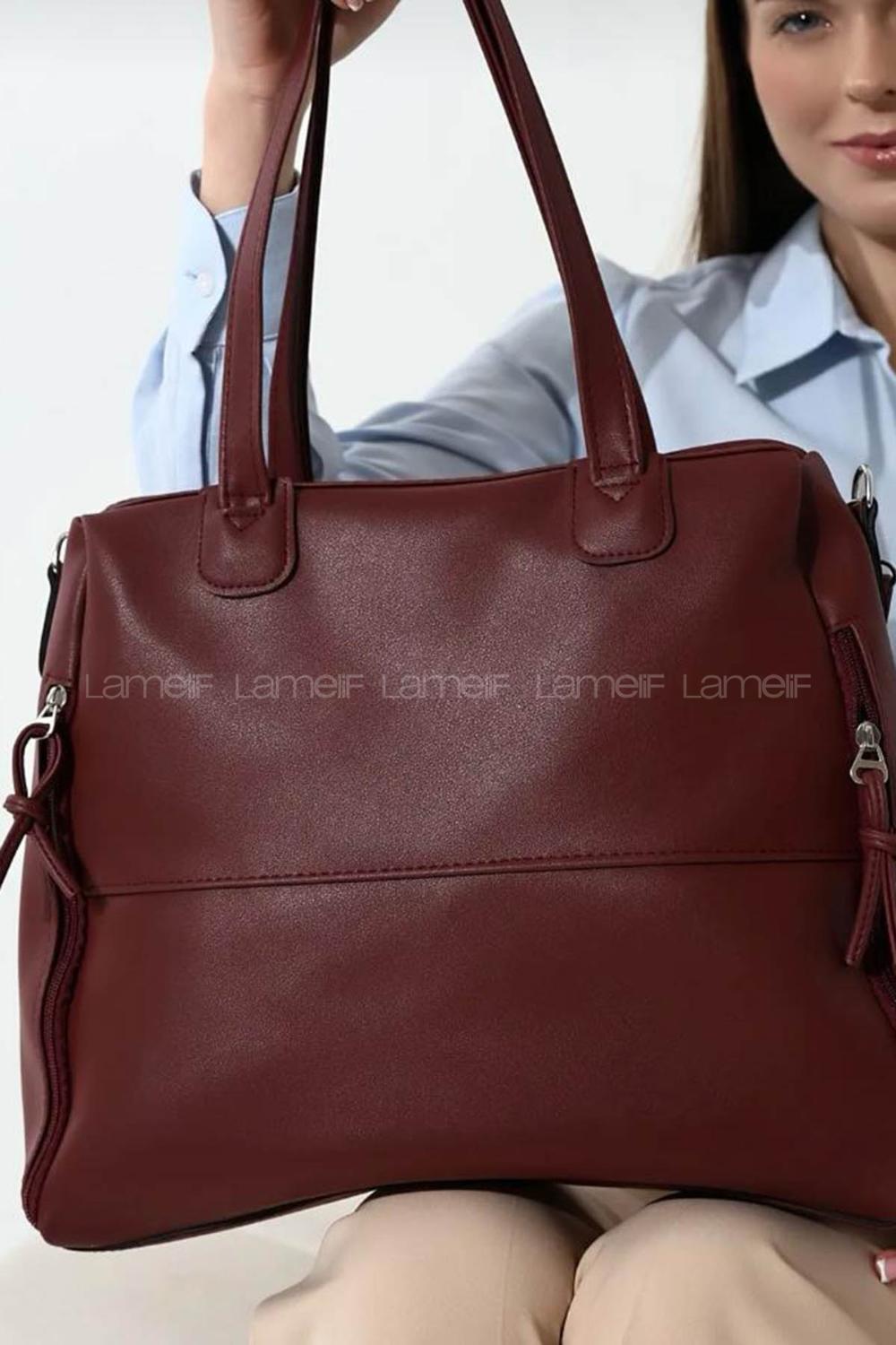 Modalamelif Yan Fermuar Detaylı Deri Çanta Bordo