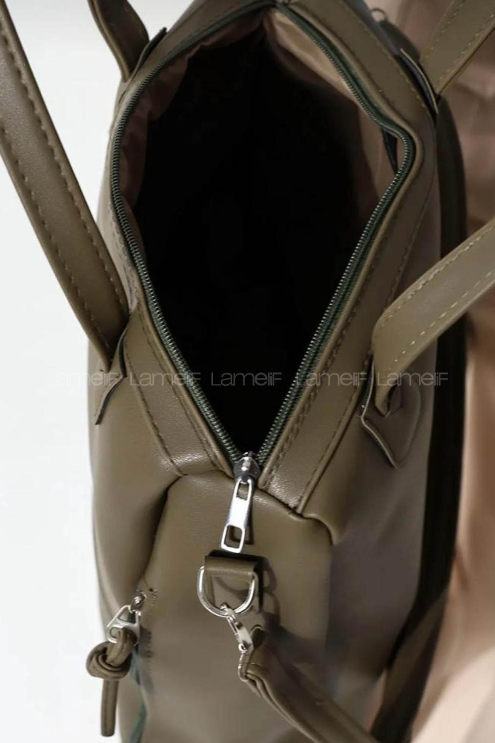 Modalamelif Yan Fermuar Detaylı Deri Çanta Haki