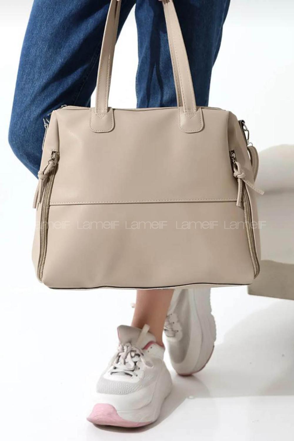 Modalamelif Yan Fermuar Detaylı Deri Çanta Vizonrengi