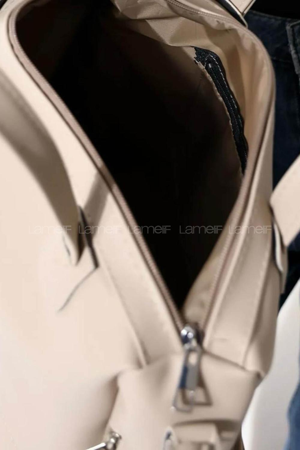 Modalamelif Yan Fermuar Detaylı Deri Çanta Vizonrengi