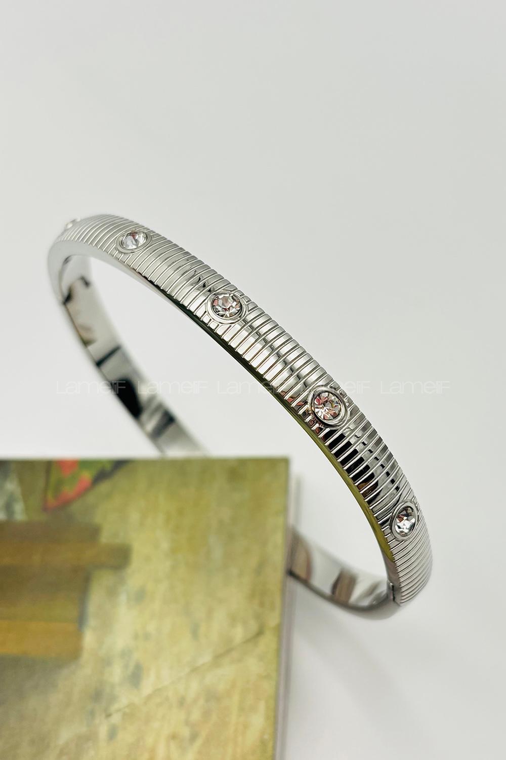 Lamelif Çelik Gümüş Pırlanta Taş Detaylı Bileklik