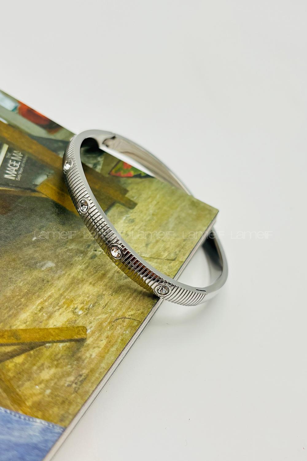 Lamelif Çelik Gümüş Pırlanta Taş Detaylı Bileklik