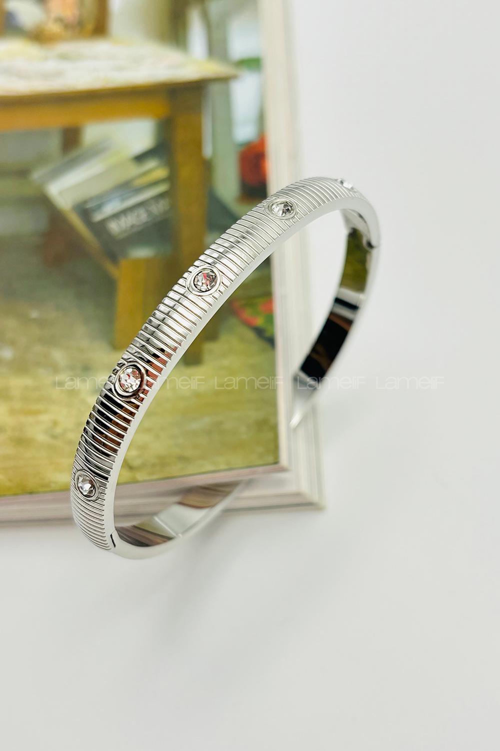 Lamelif Çelik Gümüş Pırlanta Taş Detaylı Bileklik