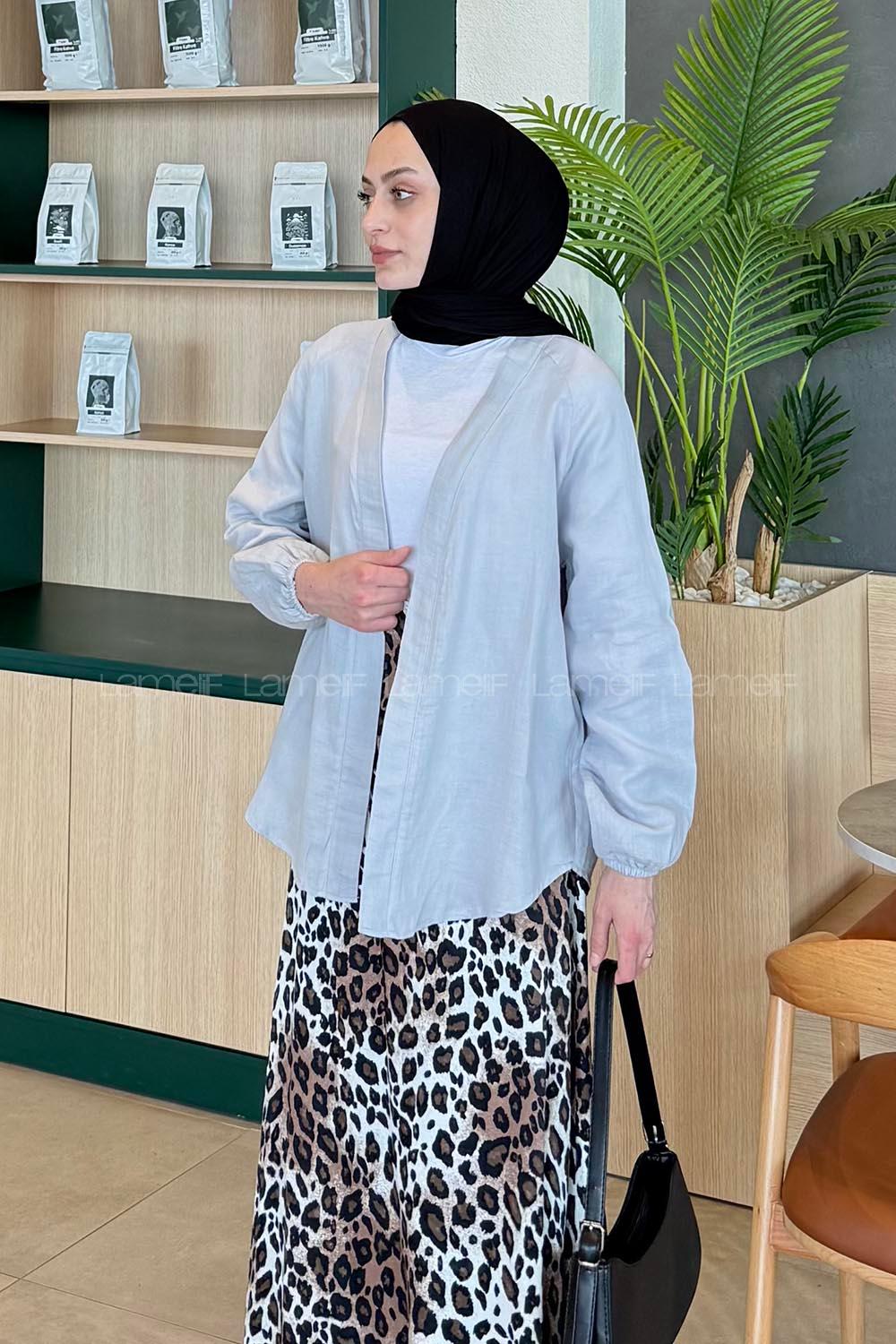 Gray Long Arm Linen Kimono