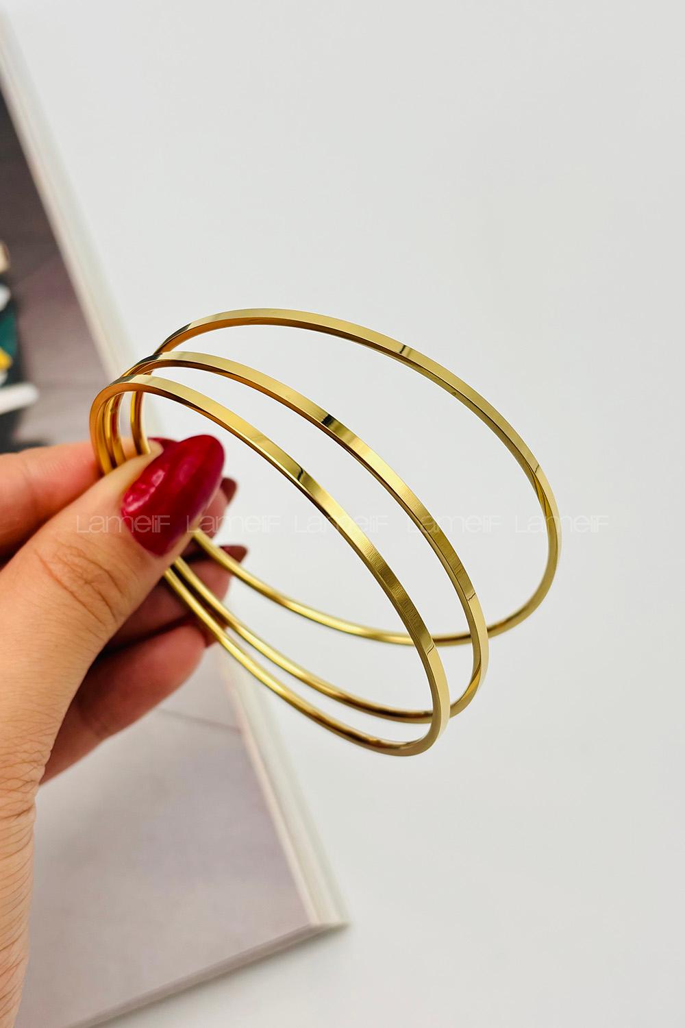 Lamelif Gold Çelik 3lü Ajda Bileklik