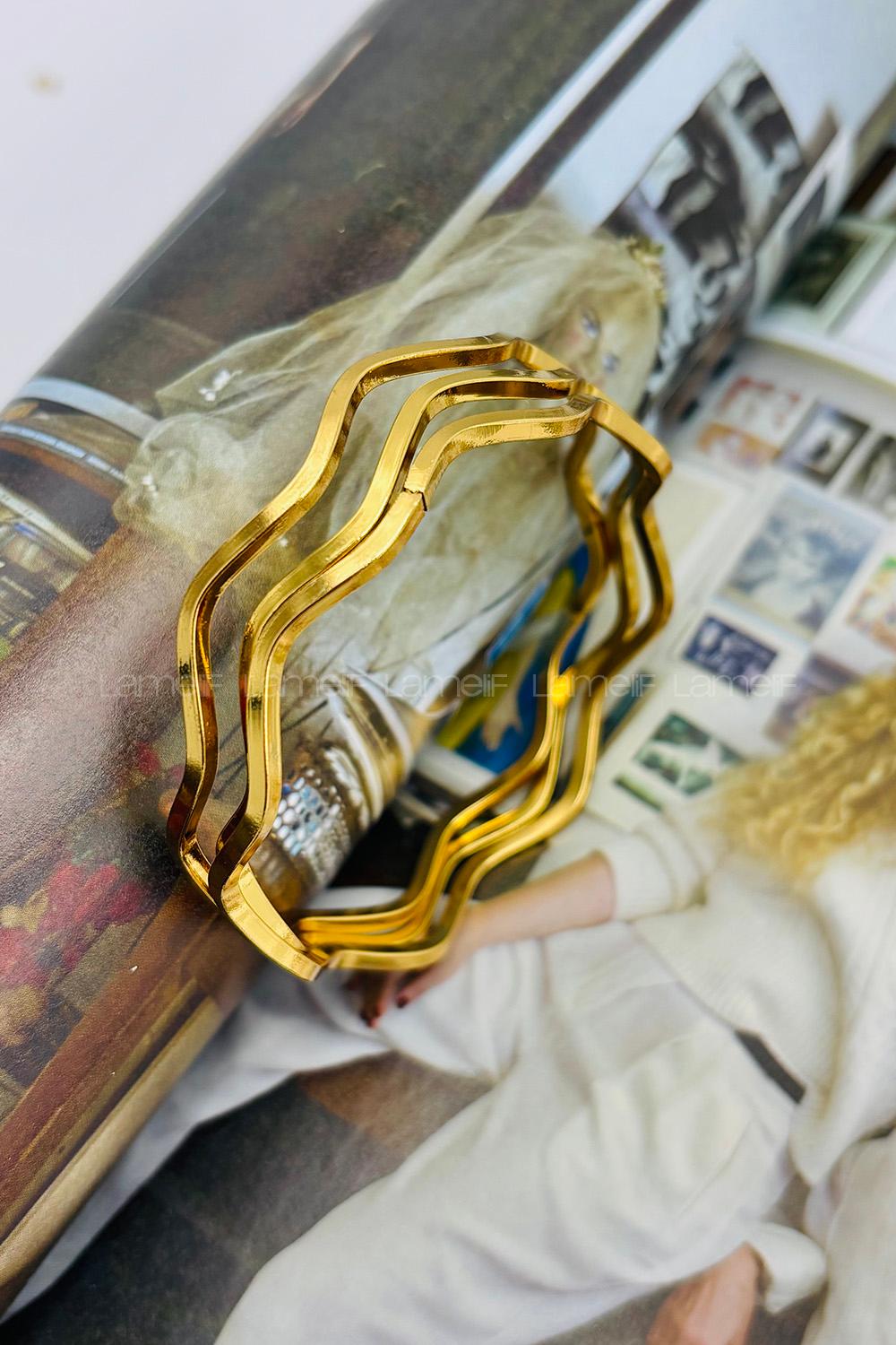 Lamelif Gold Çelik Zikzak 3lü Ajda Bileklik