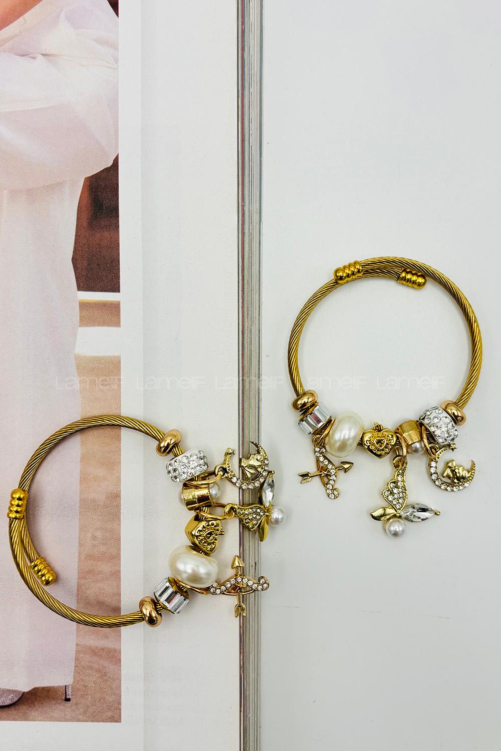 Lamelif Gold İncili Kelebek Charm Pandora Bileklik
