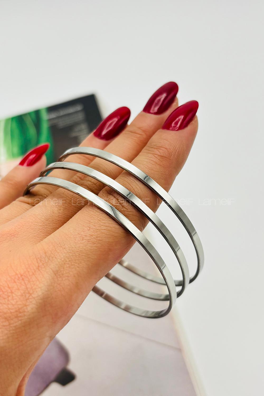 Lamelif Gümüş Çelik 3lü Ajda Bileklik