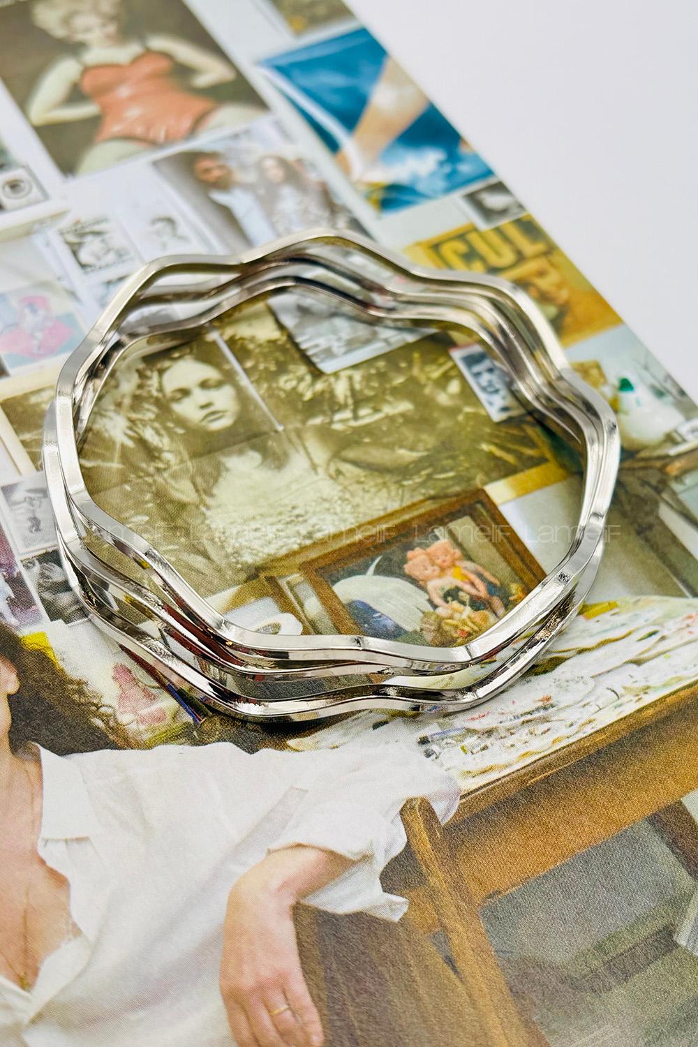 Lamelif Gümüş Çelik Zikzak 3lü Ajda Bileklik