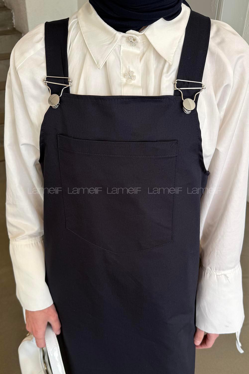 Lamelif Kanguru Cepli Tesettür Elbise Lacivert