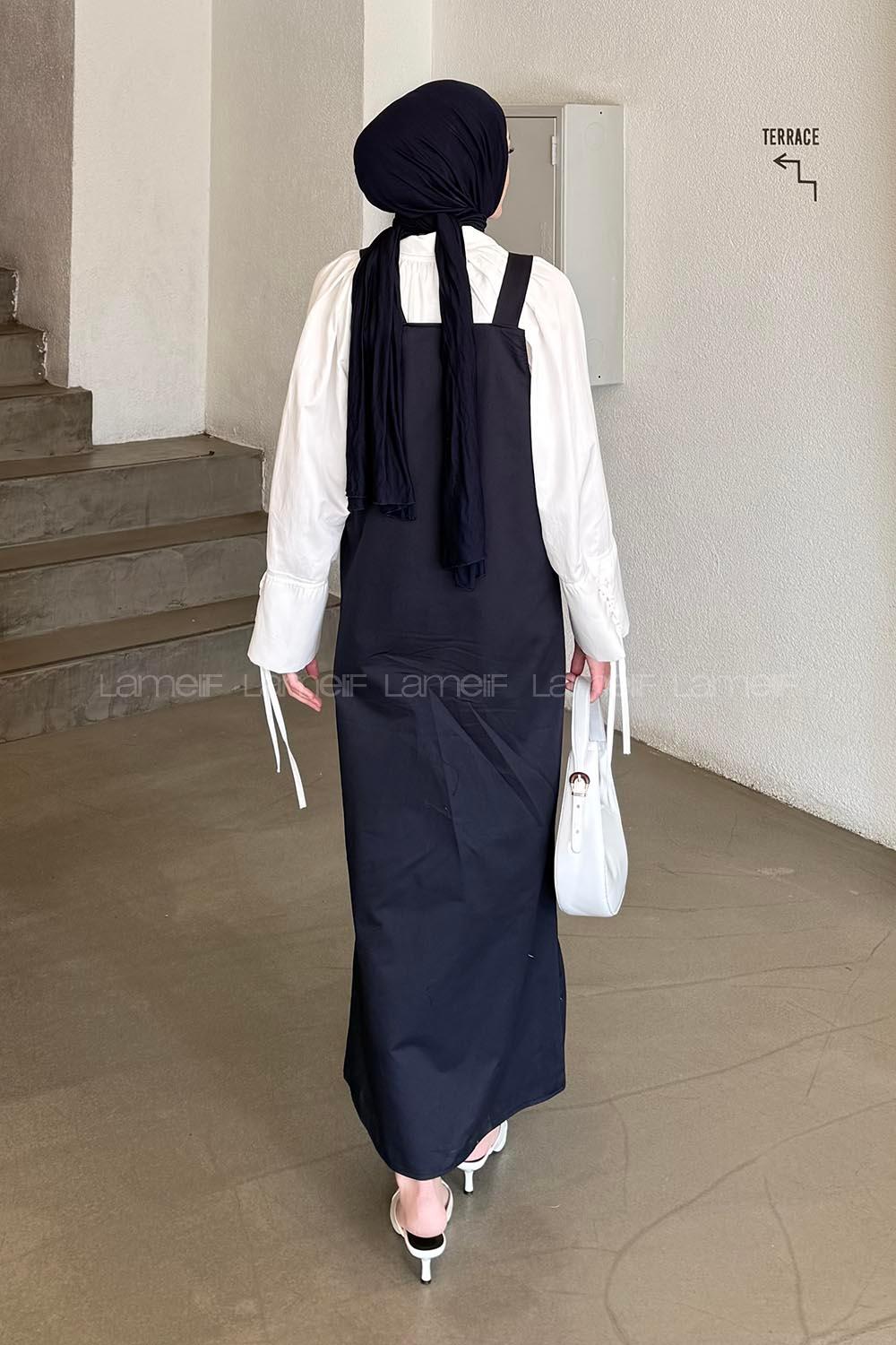 Lamelif Kanguru Cepli Tesettür Elbise Lacivert