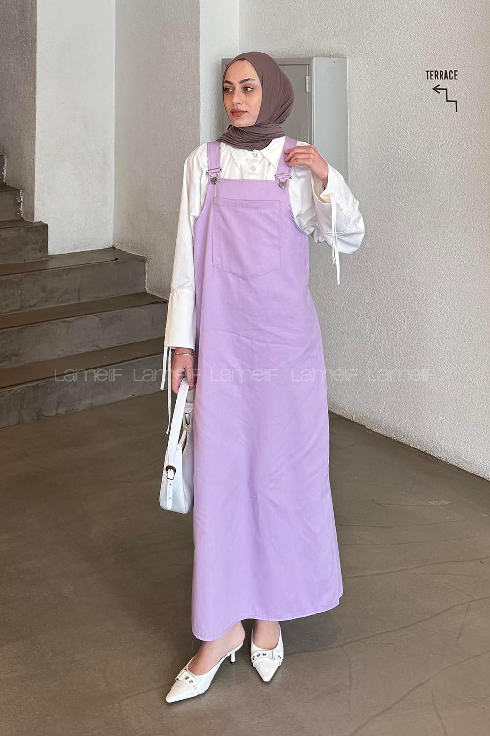 Lamelif Kanguru Cepli Tesettür Elbise Lila