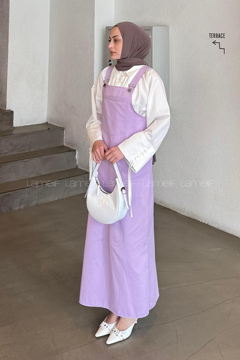 Lamelif Kanguru Cepli Tesettür Elbise Lila