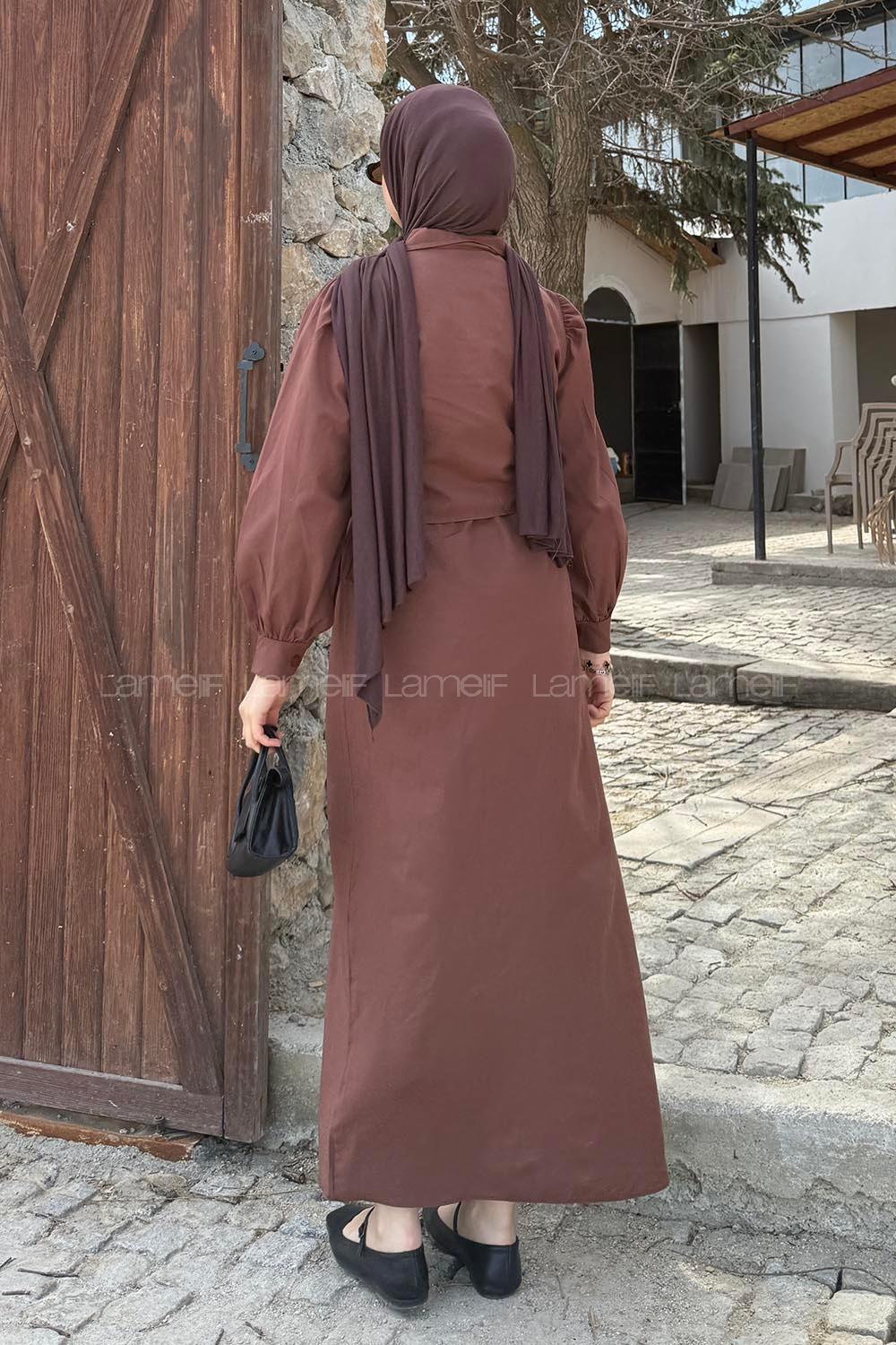 Lamelif Terikoton Tesettür İkili Takım Acı Kahve