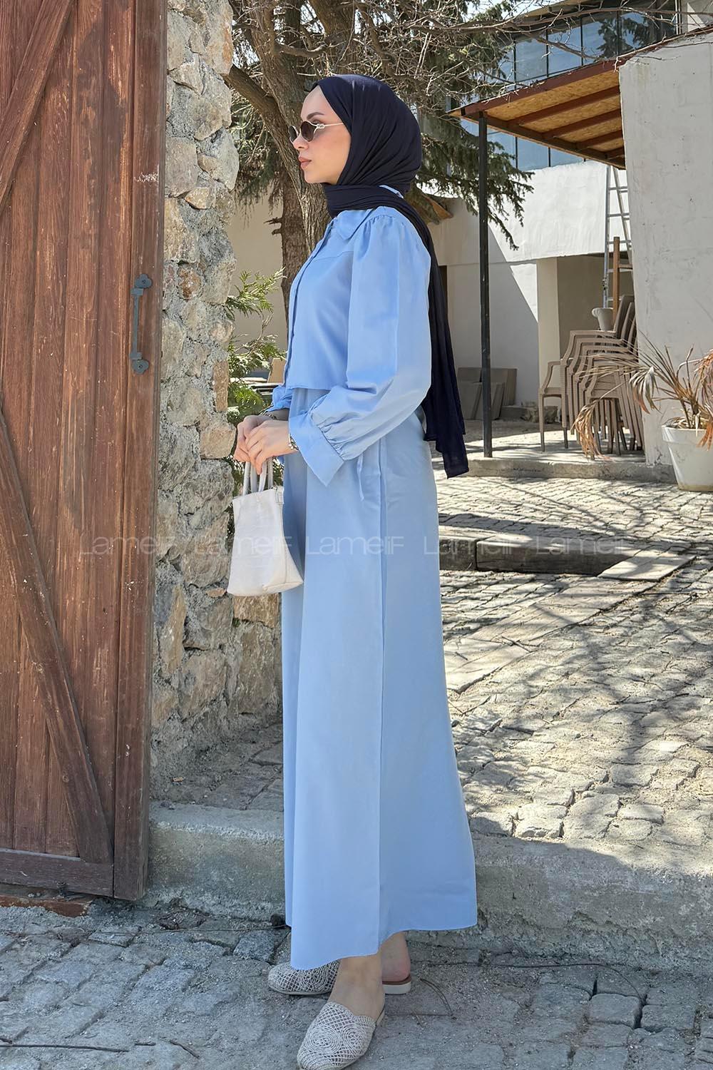 Lamelif Terikoton Tesettür İkili Takım Buz Mavisi