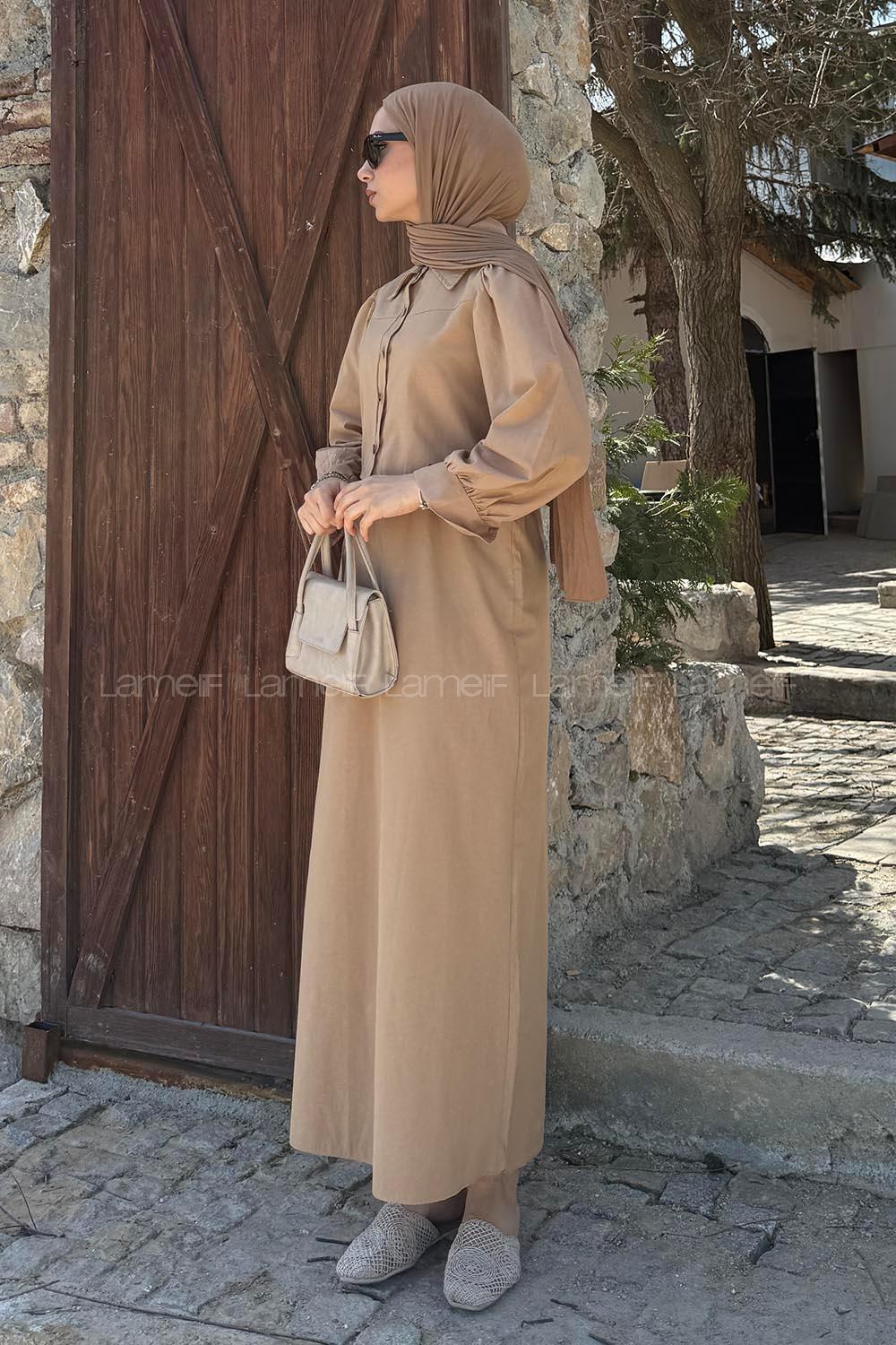 Lamelif Terikoton Tesettür İkili Takım Camel