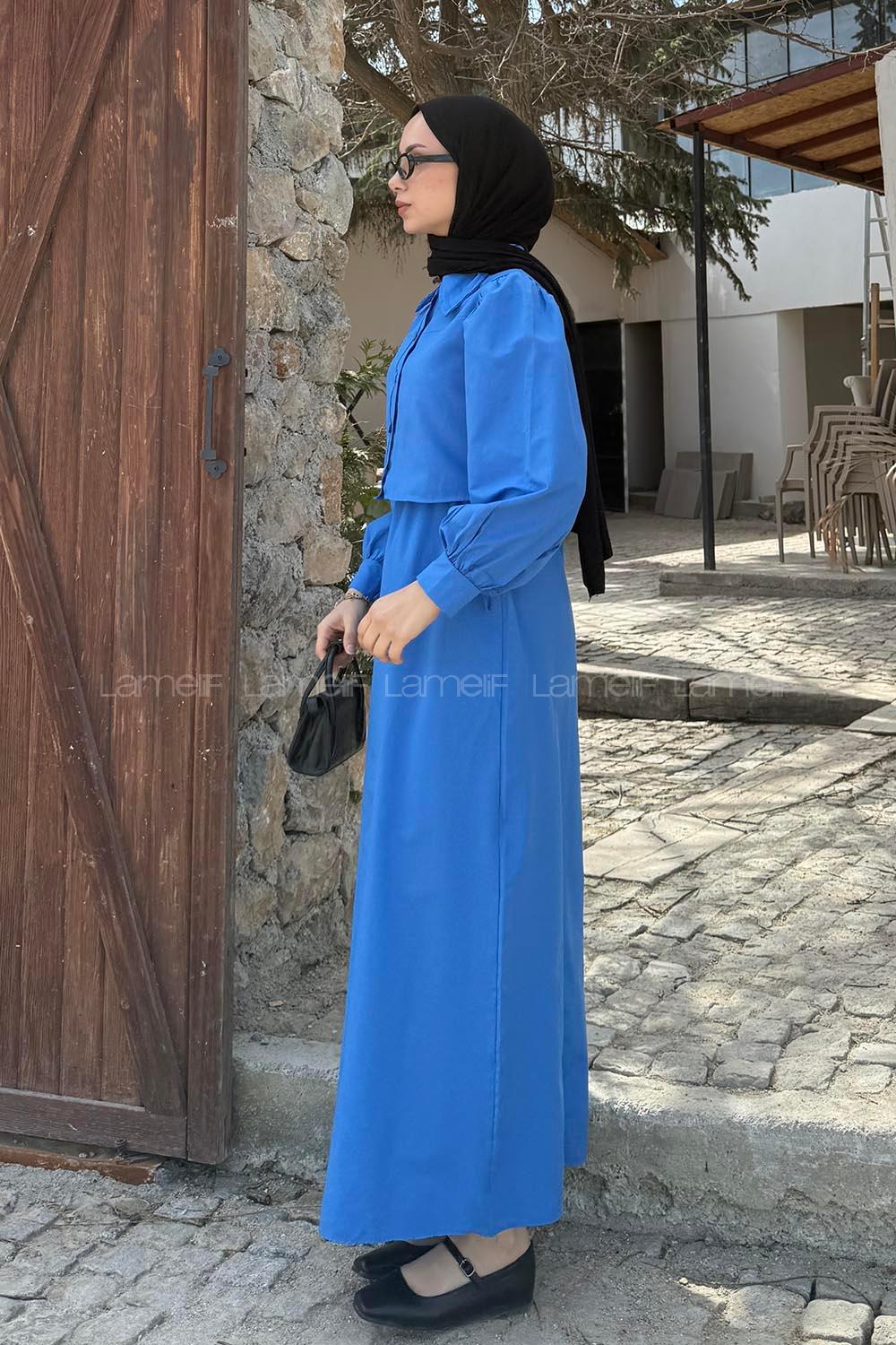 Lamelif Terikoton Tesettür İkili Takım Mavi