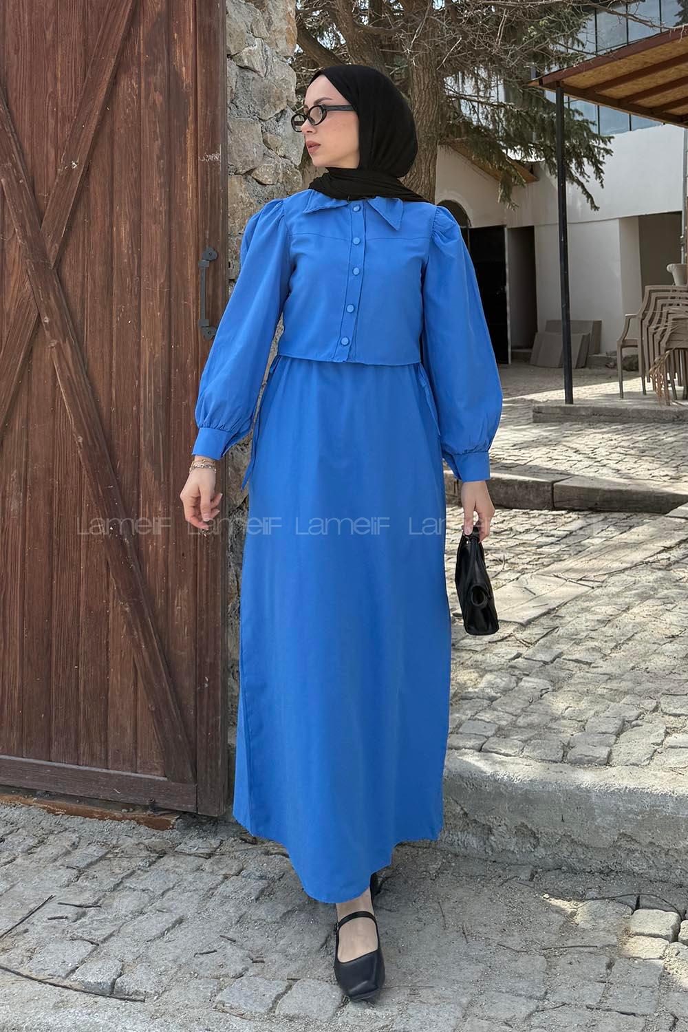 Lamelif Terikoton Tesettür İkili Takım Mavi