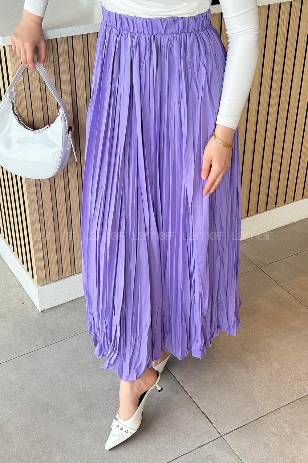 Lamelif Astarlı Tesettür Etek Lila