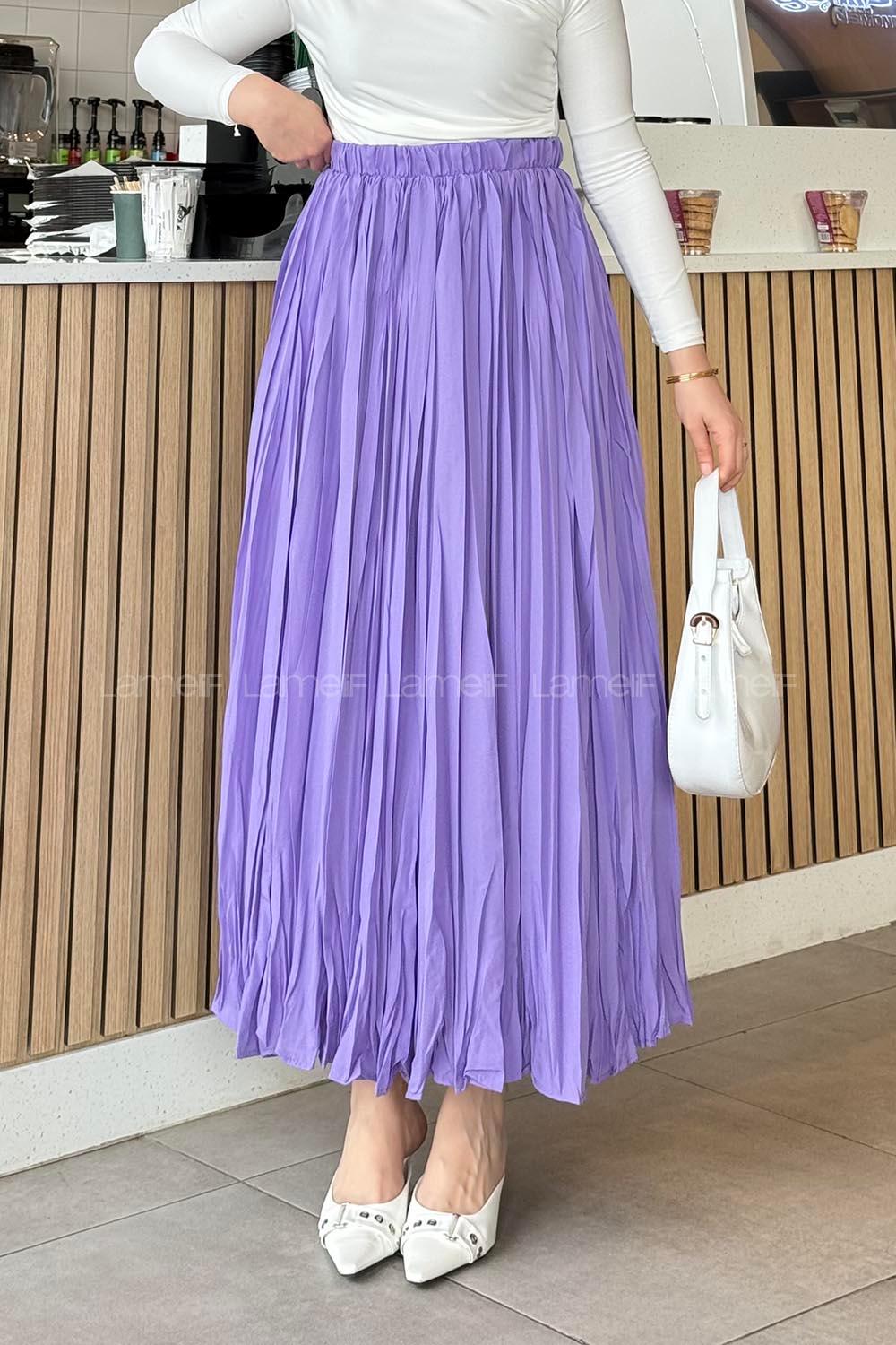 Lamelif Astarlı Tesettür Etek Lila