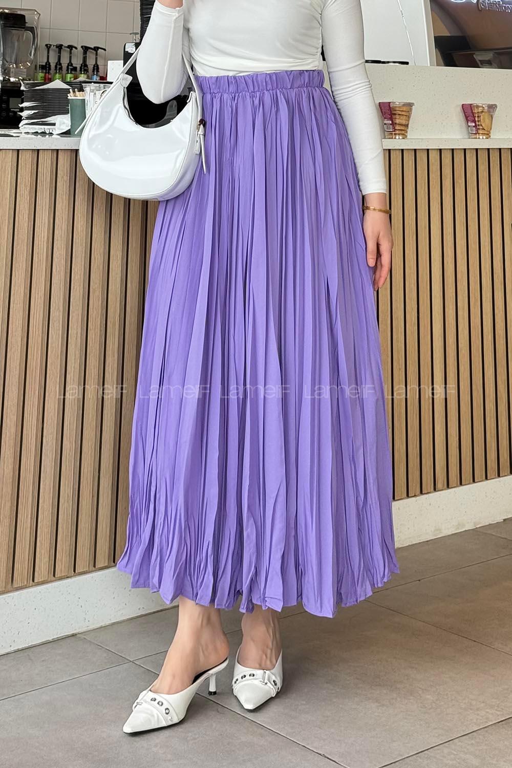 Lamelif Astarlı Tesettür Etek Lila