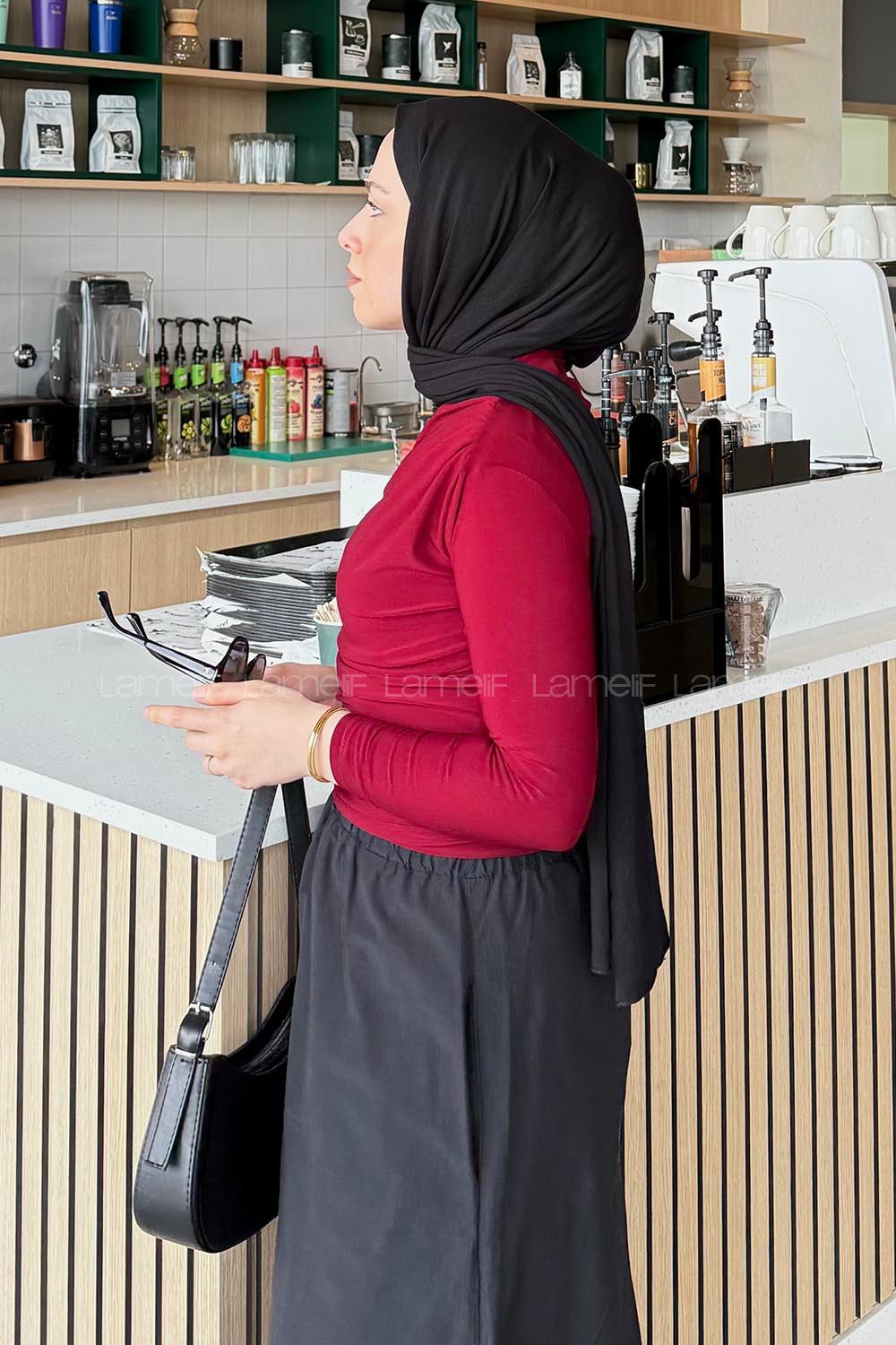 Lamelif Büzgü Detaylı Sandy Body Bordo