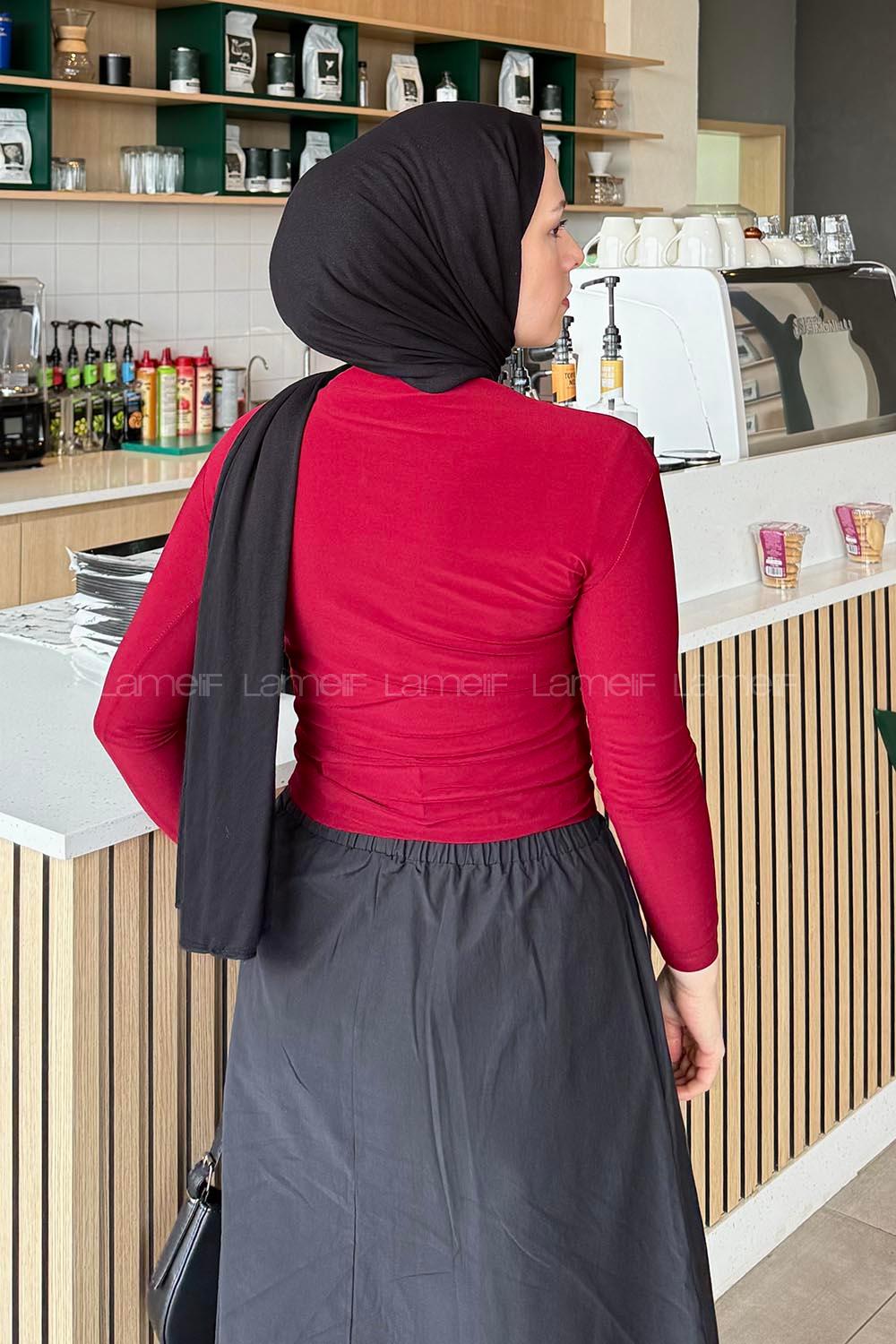 Lamelif Büzgü Detaylı Sandy Body Bordo