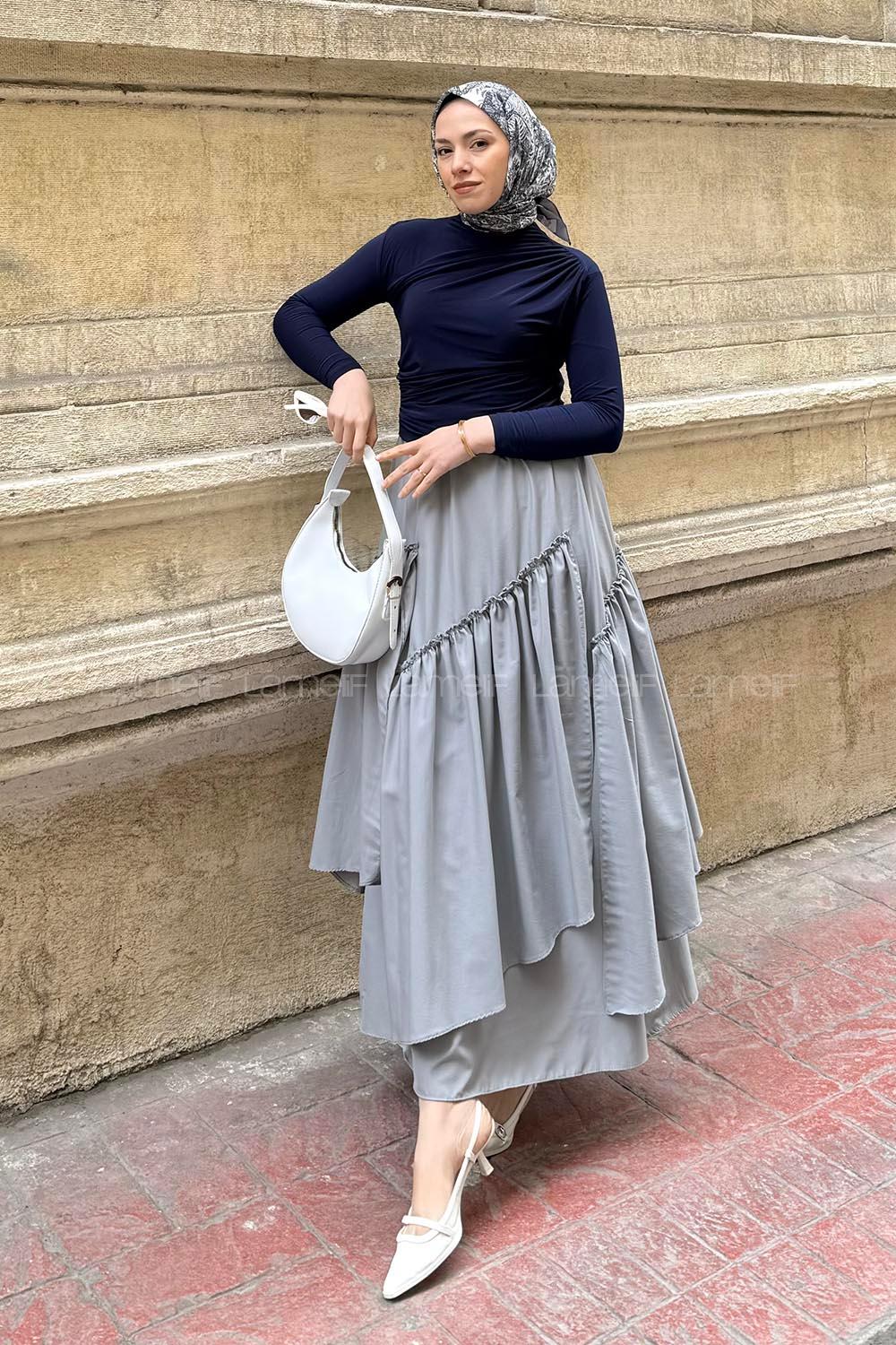 Lamelif Büzgü Detaylı Sandy Body Lacivert