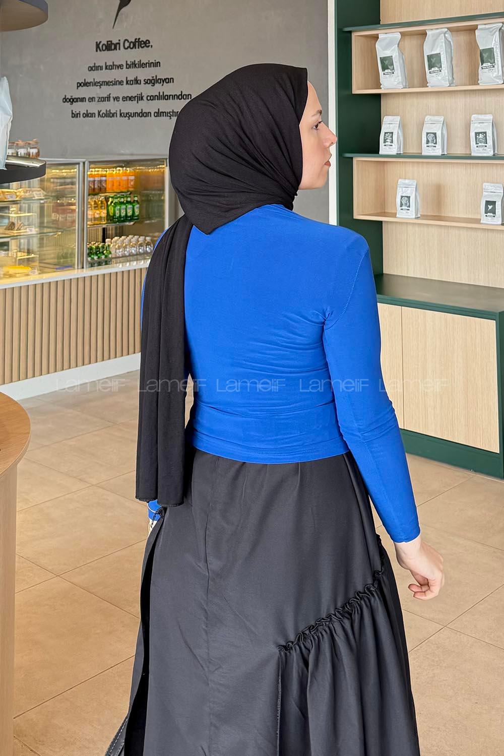 Lamelif Büzgü Detaylı Sandy Body Saks mavisi