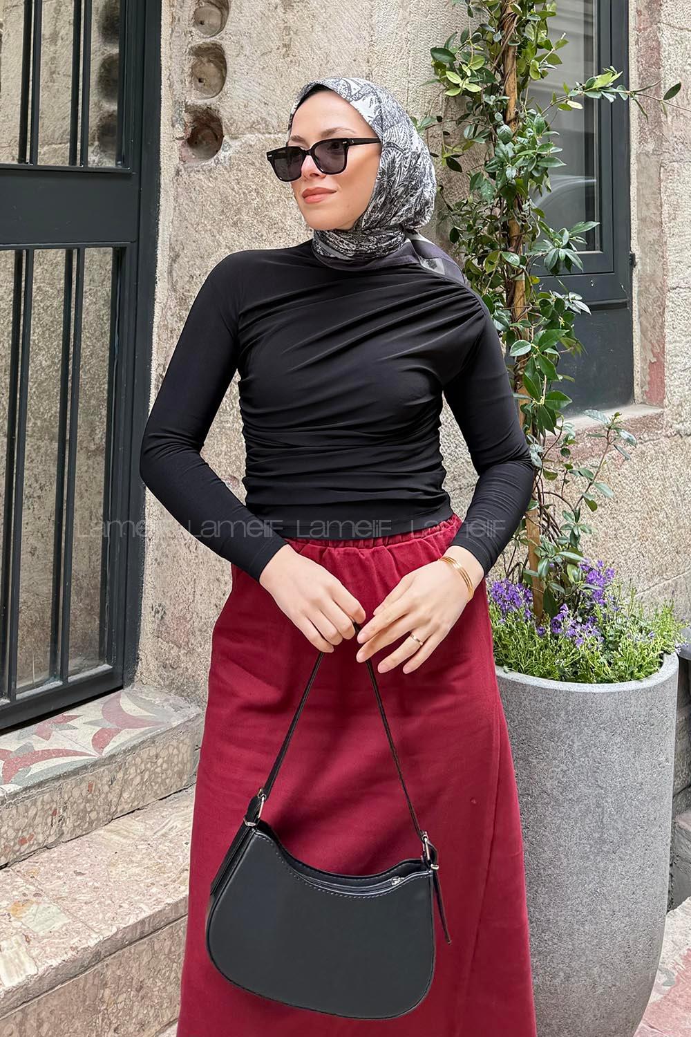 Büzgü Detaylı Sandy Body Siyah