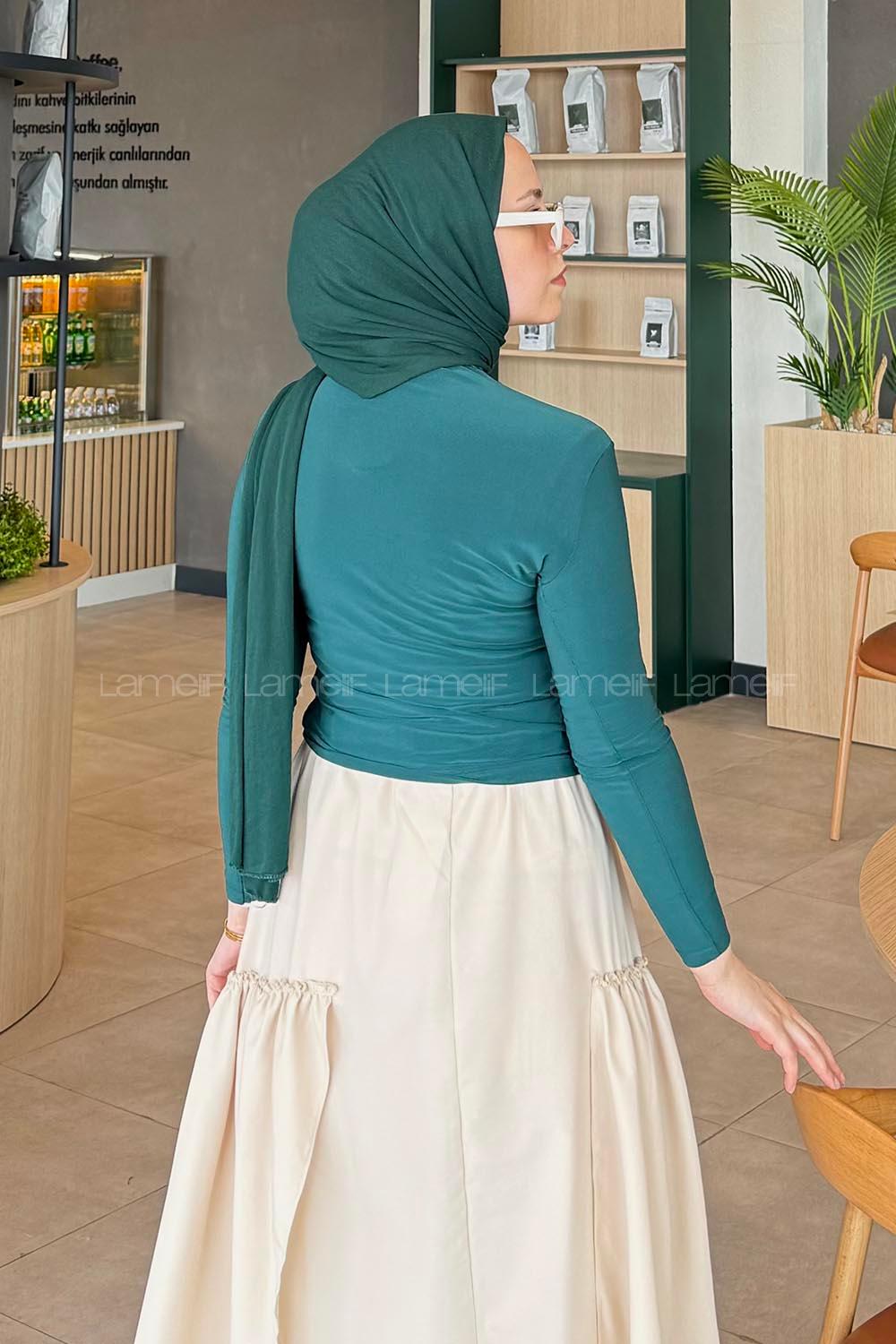 Lamelif Büzgü Detaylı Sandy Body Zümrüt