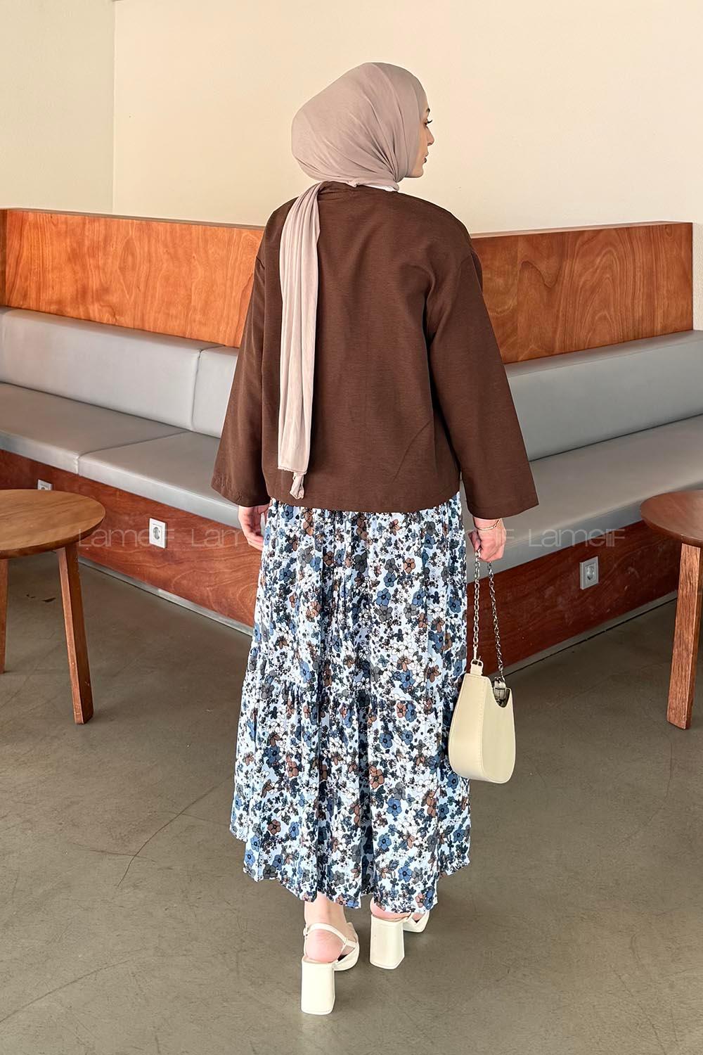 Lamelif Çiçek Detaylı Nakış İşlemeli İkili Takım Mavi