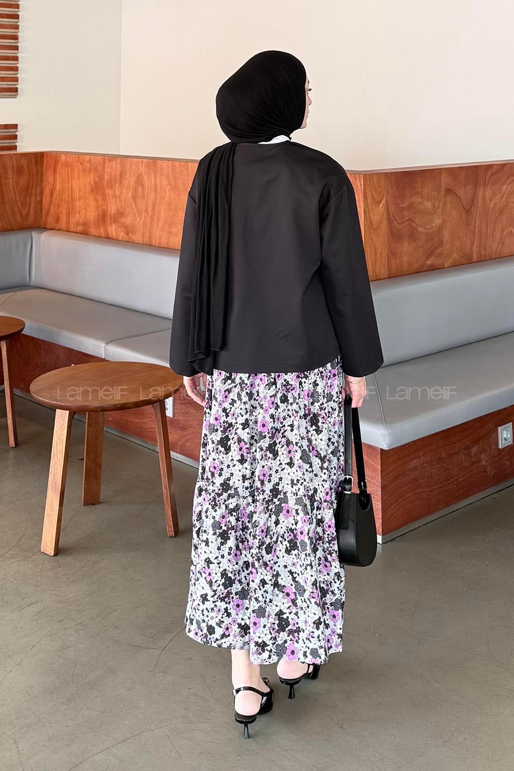 Lamelif Çiçek Detaylı Nakış İşlemeli İkili Takım Mor