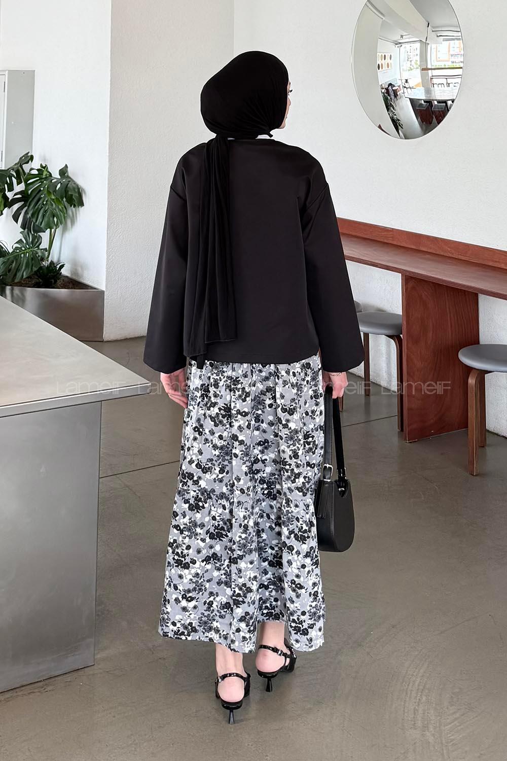 Lamelif Çiçek Detaylı Nakış İşlemeli İkili Takım Siyah