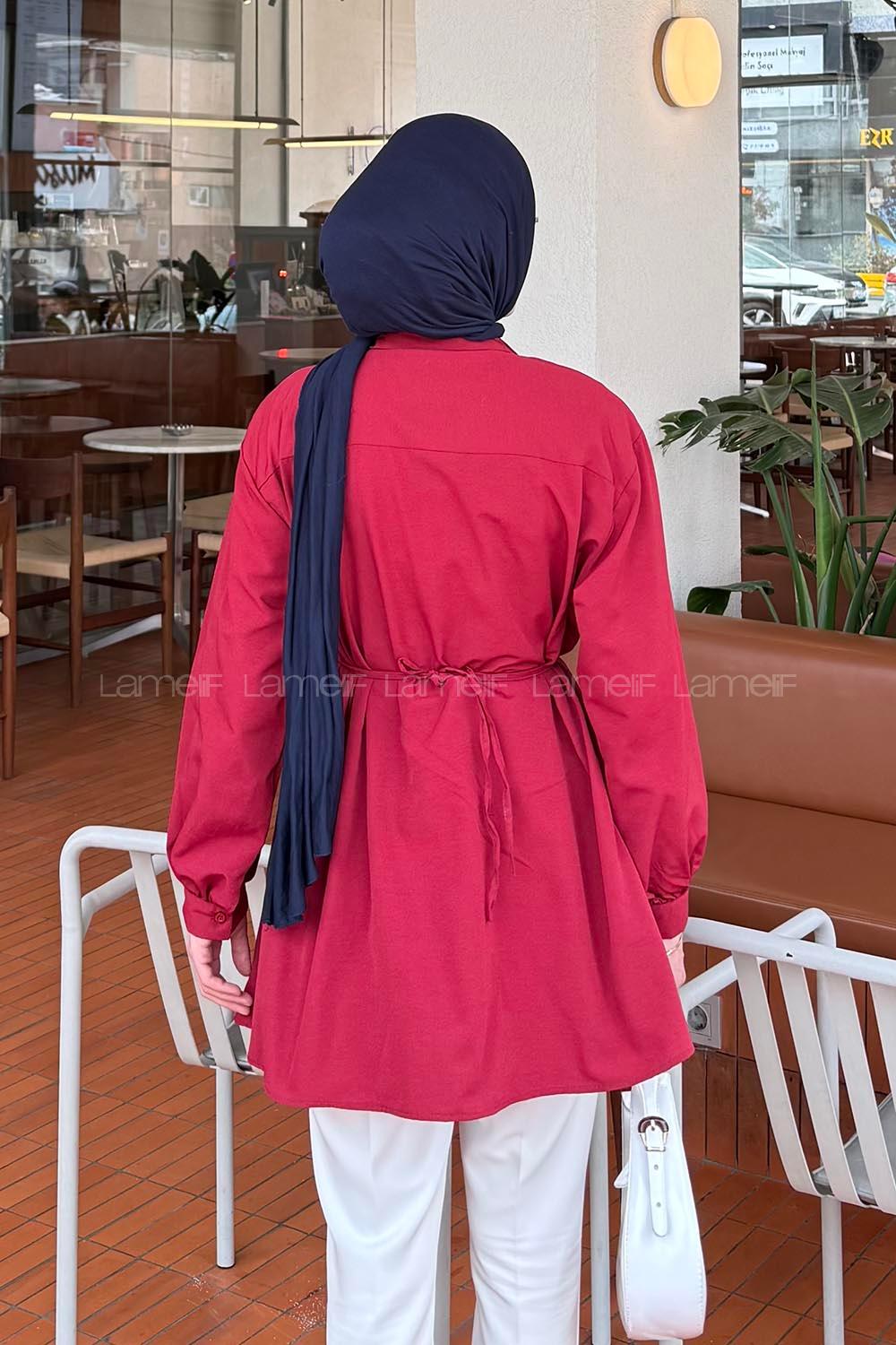 Lamelif Kalp Toka Detaylı Gömlek Bordo