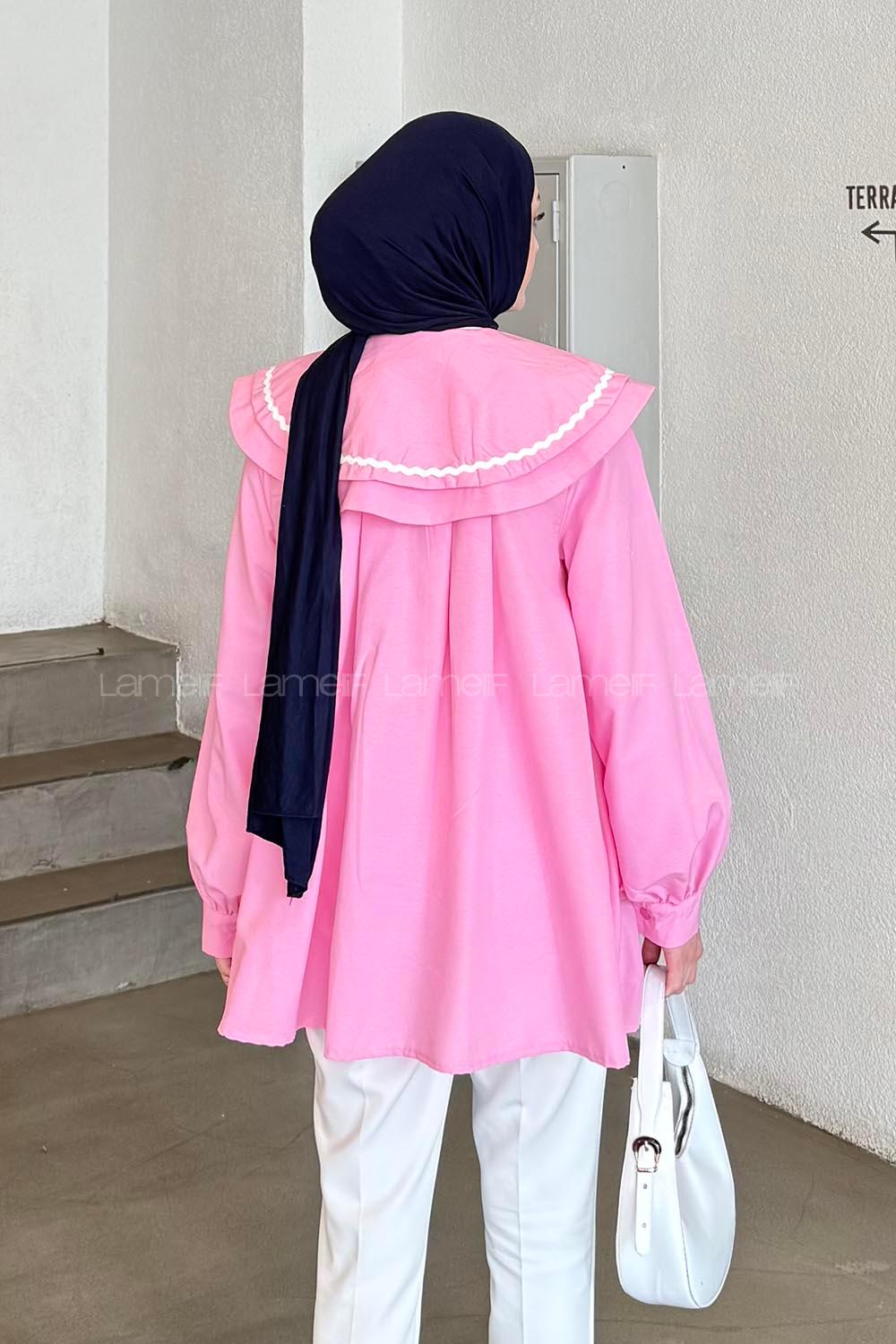 Lamelif Yaka Detaylı Luna Gömlek Pembe