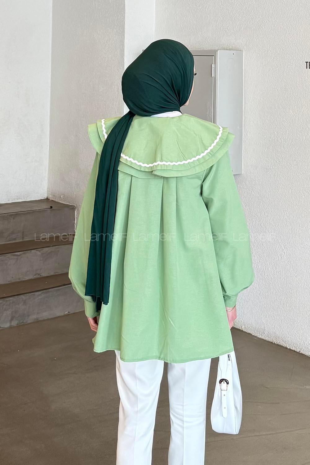 Lamelif Yaka Detaylı Luna Gömlek Yeşil