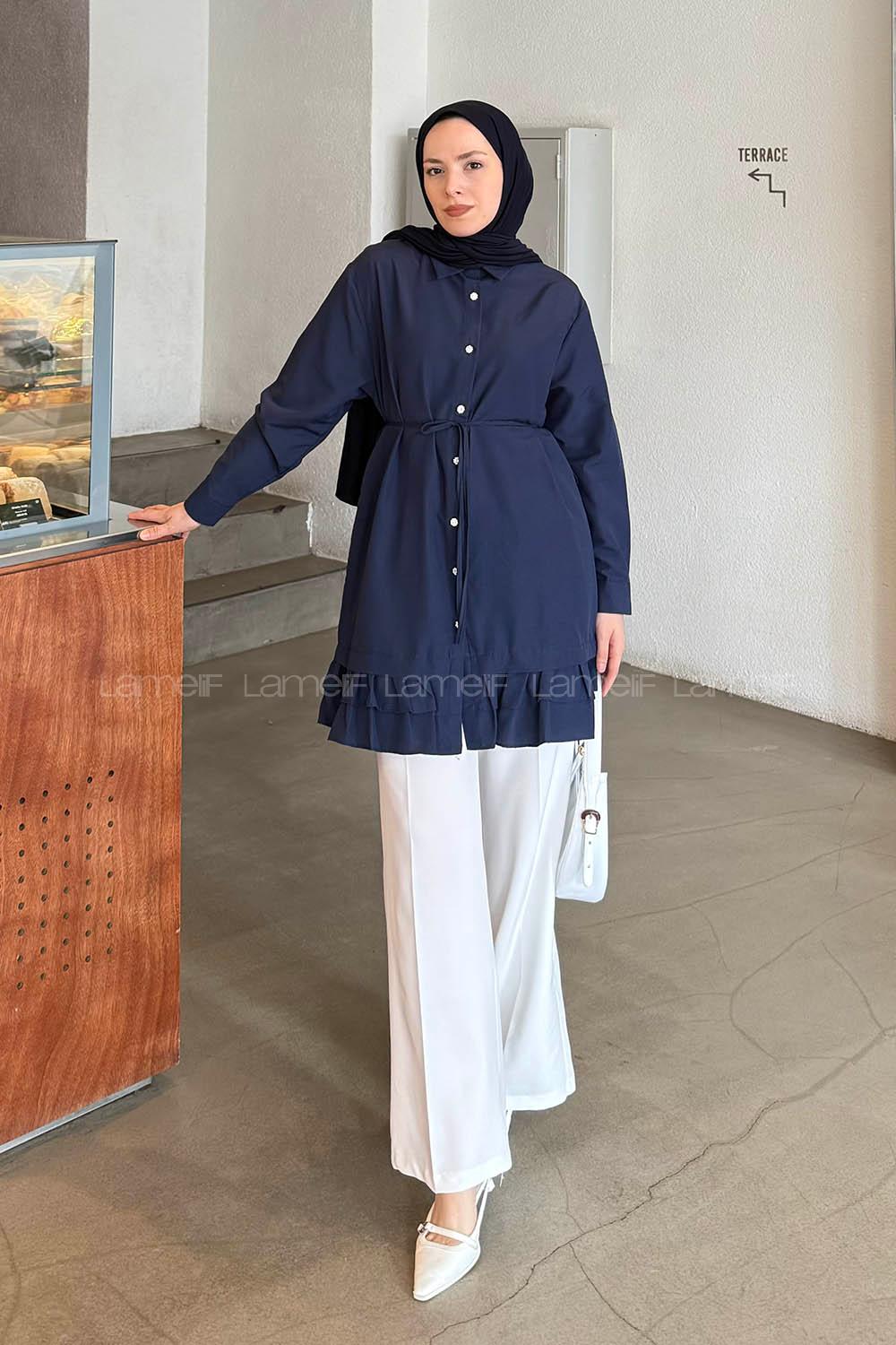 Lamelif Fırfır Detaylı Tunik Lacivert